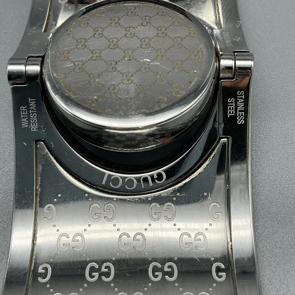 Gucci Twirl 112 Womens Watch 23mm Brown Leather GG Bangle Swiss New Battery 6.5